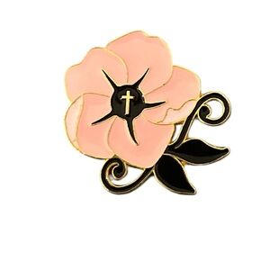 Pink Flower Enamel Lapel Pin Religious Cross Symbol Women of Faith